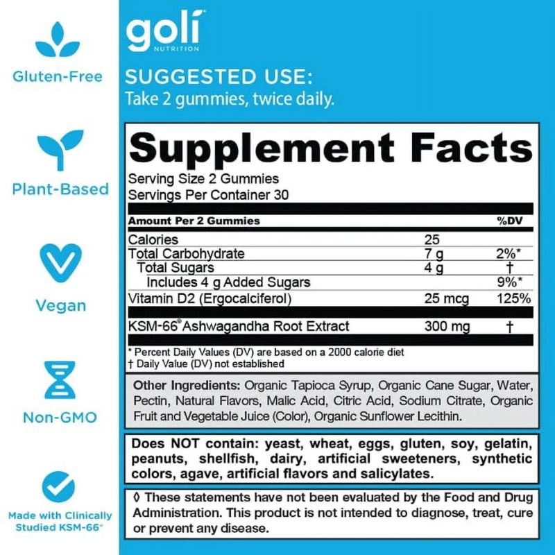Goli Aswagandha Gummies for Focus & Stress 2 Goli Aswagandha Gummies